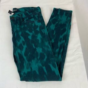 Express Womens Skinny Jeans Green Print Size Zero